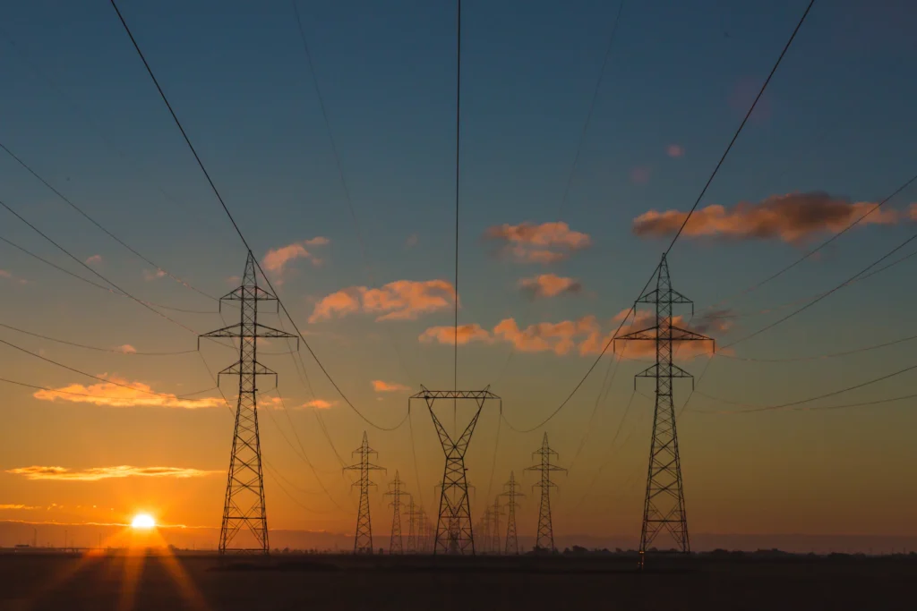 Power lines at sunset