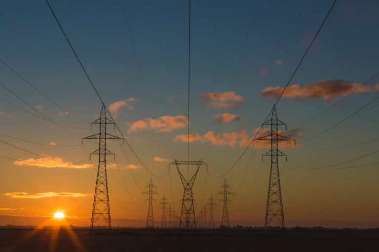 Power lines at sunset